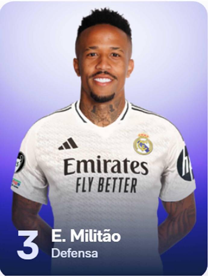Éder Militao - El central brasileño, ya de vuelta tras recuperarse de una lesión, posee el número 3 de la plantilla merengue.