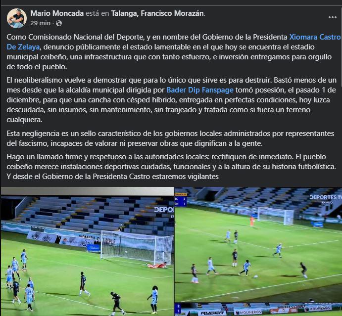 Mario Moncada hace denuncia al ver el estadio Ceibeño: su contundente mensaje