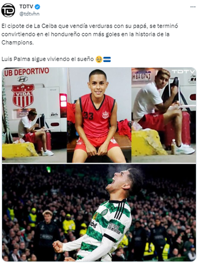 TDTV: “El cipote de La Ceiba que vendía verduras con su papá, se terminó convirtiendo en el hondureño con más goles en la historia de la Champions”.