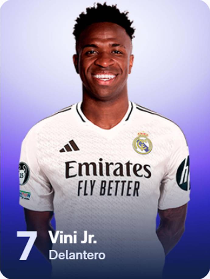 Vinicius - El delantero brasileño continuará luciendo el número 7 que heredó de Cristiano Ronaldo y buscará seguir haciendo historia en el Real Madrid.
