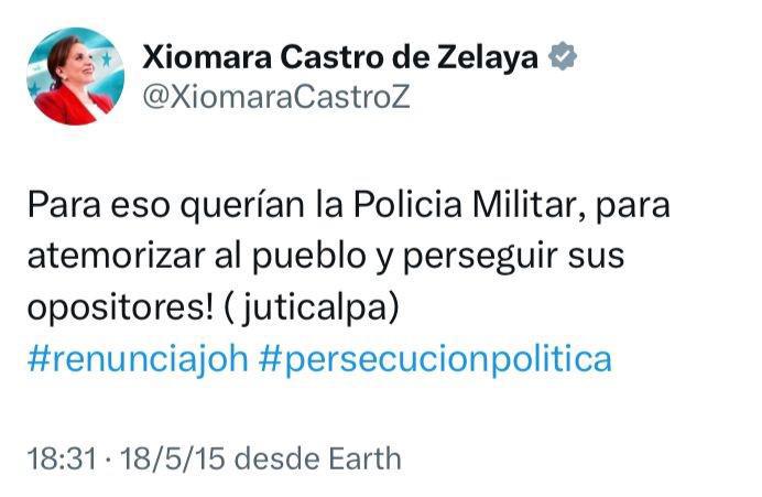 En el pasado, cuando buscaba la Presidencia de Honduras, Xiomara Castro se posicionó en contra de que los militares realizarán funciones de seguridad en sustitución de la Policía Nacional.