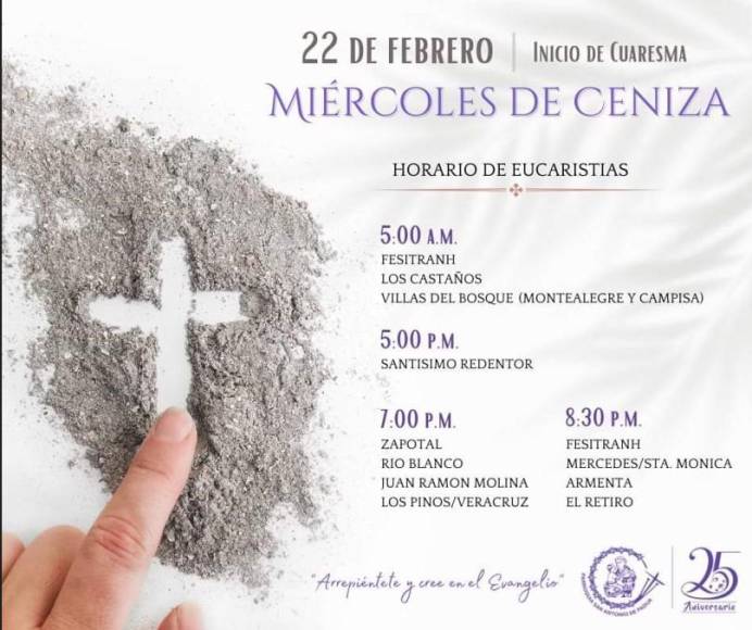 Horarios de las misas del Miércoles de Ceniza 2023