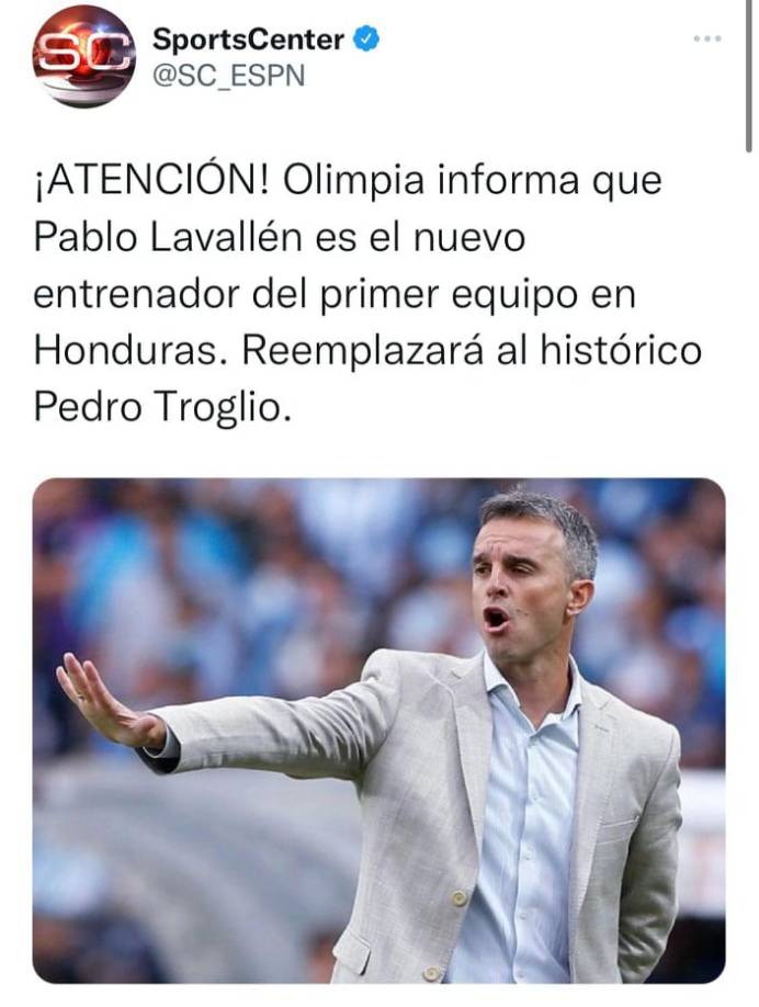 La cuenta de Twitter del programa SportsCenter indicó que Lavallén reemplazará al histórico Pedro Troglio.