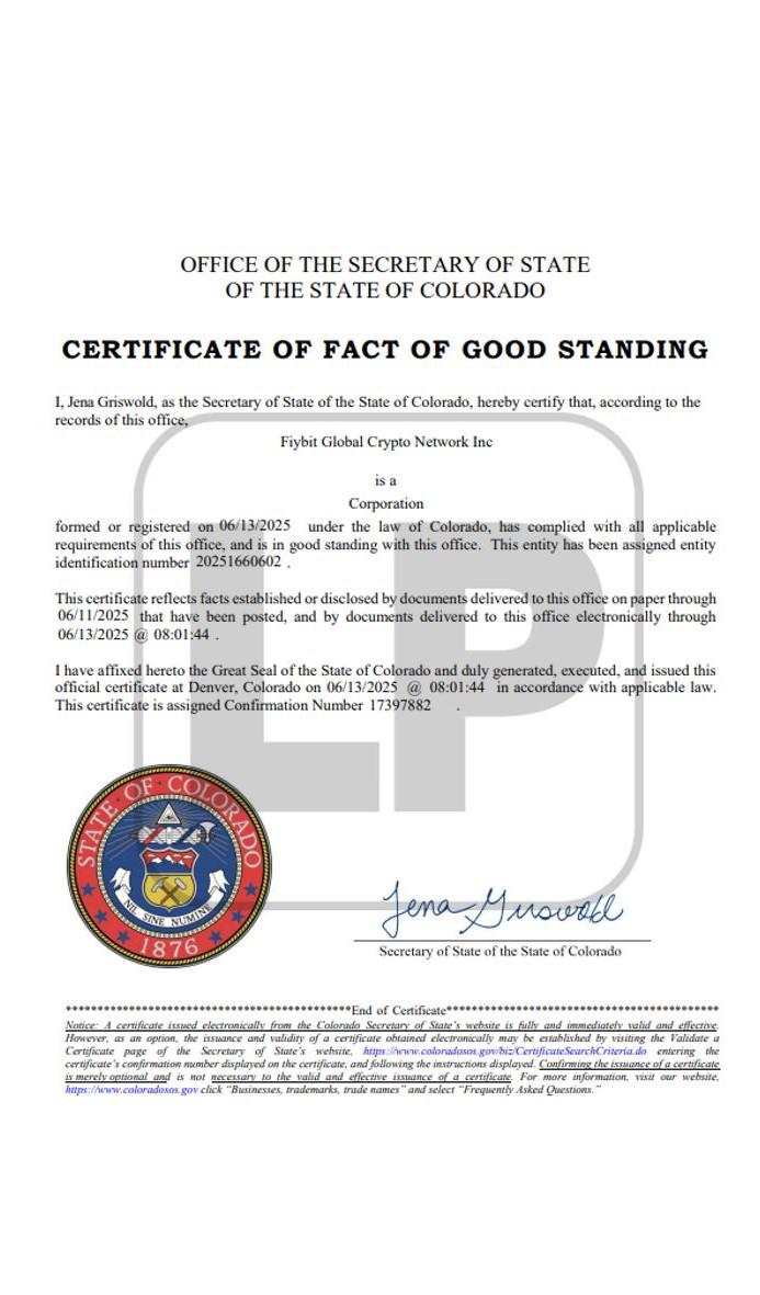 El documento que la empresa presenta para argumentar estar certificada en Colorado, Estados Unidos.