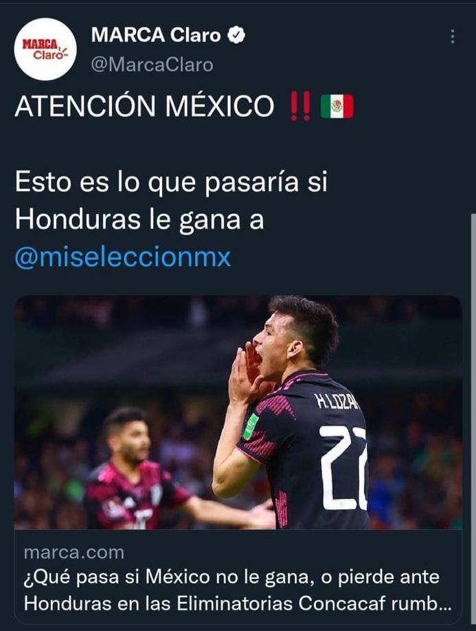 Marca Claro de México: El portal no descartó una caída de la escuadra mexicana en el estadio Olímpico de San Pedro Sula.