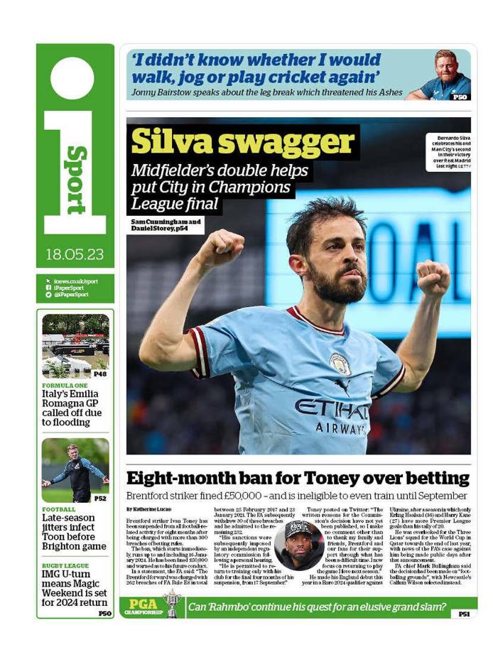 I Sport - “La arrogancia de Silva. El doblete del centrocampista ayuda a poner al City en la final de la Champions League”.