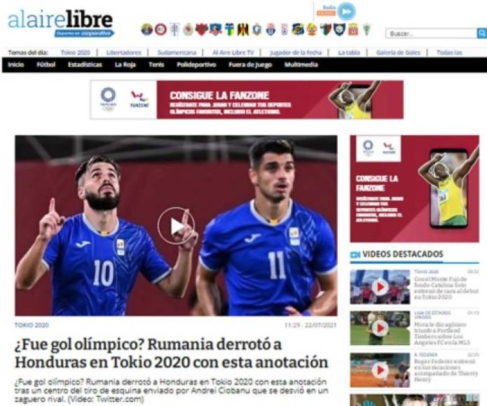 Al Aire Libre de Chile - “¿Fue gol olímpico? Rumania derrotó a Honduras en Tokio 2020 con esta anotación”.
