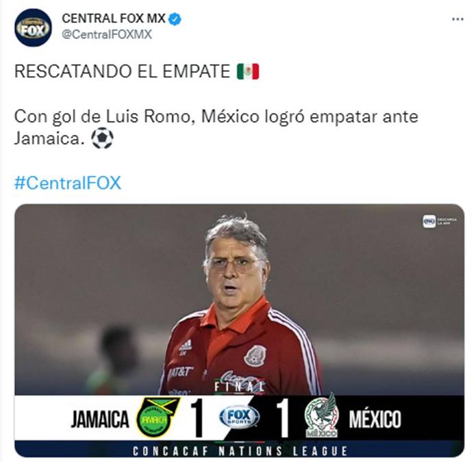 Fox Sports - “Rescatando el empate. Con gol de Luis Romo, México logró empatar ante Jamaica”.