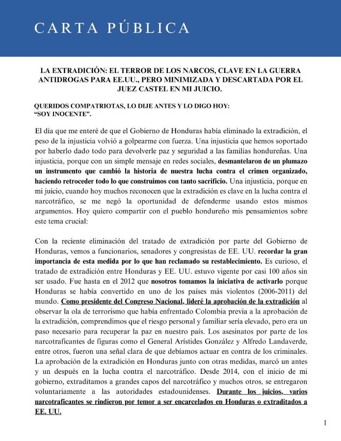 Juan Orlando Hernández atiza contra el gobierno por eliminar la extradición