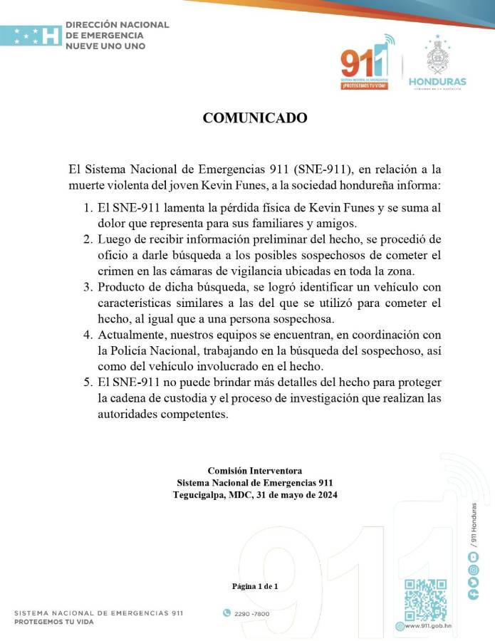El comunicado del Sistema Nacional 911.