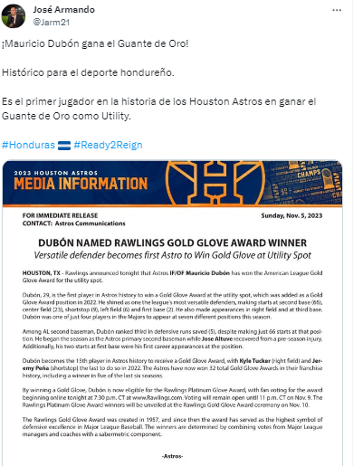 “Histórico para el deporte hondureño”, expresó el periodista de Deportes Total USA, José Armando. 