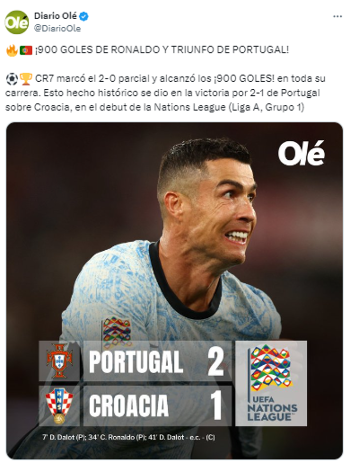 El diario Olé de Argentina también resaltó el logro de Cristiano Ronaldo.