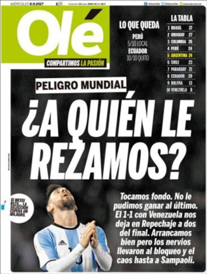 Argentino no pasó del empate frente a Venezuela y por ahora son quintos con 24 puntos, están en repechaje.