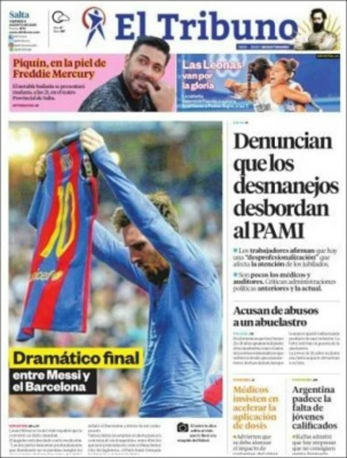 El Tribuno (Salta, Argentina) - “Dramático final entre Messi y el Barcelona”.
