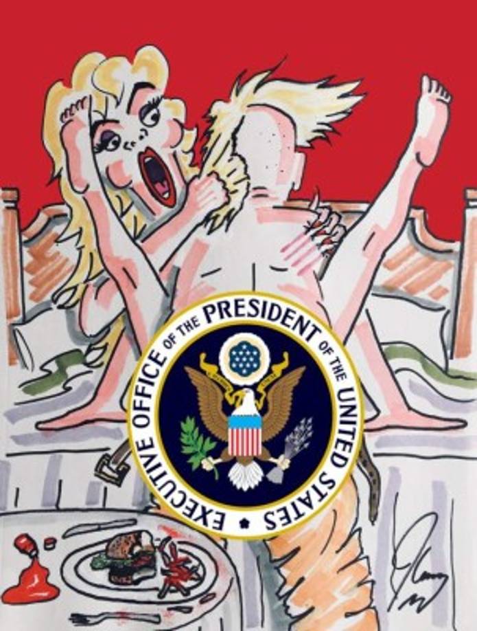 Carrey también se pronunció con esta pintura en relación a la supuesta relación que tuvo Donald Trump con la actriz porno Stormy Daniels.