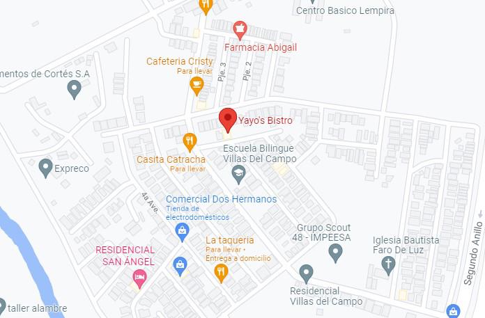 La ubicación de “Yayo’s Bistro” en Google Maps.