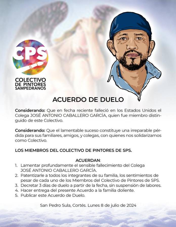 Nota de duelo del Colectivo de Pintores Sampedranos.