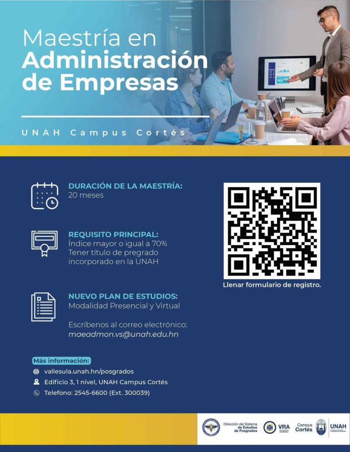 En código QR que aparece en esta imagen lo redirige al formulario de rigistro que debe llenar para matricularse en la maestría.