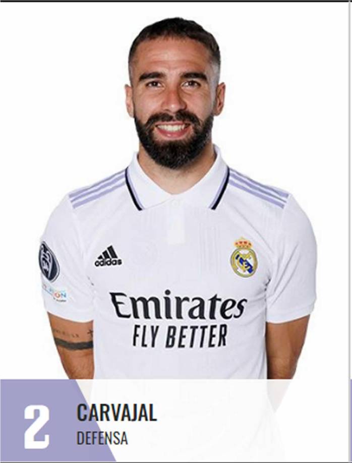 Dani Carvajal - El lateral derecho español se queda con su habitual número 2.