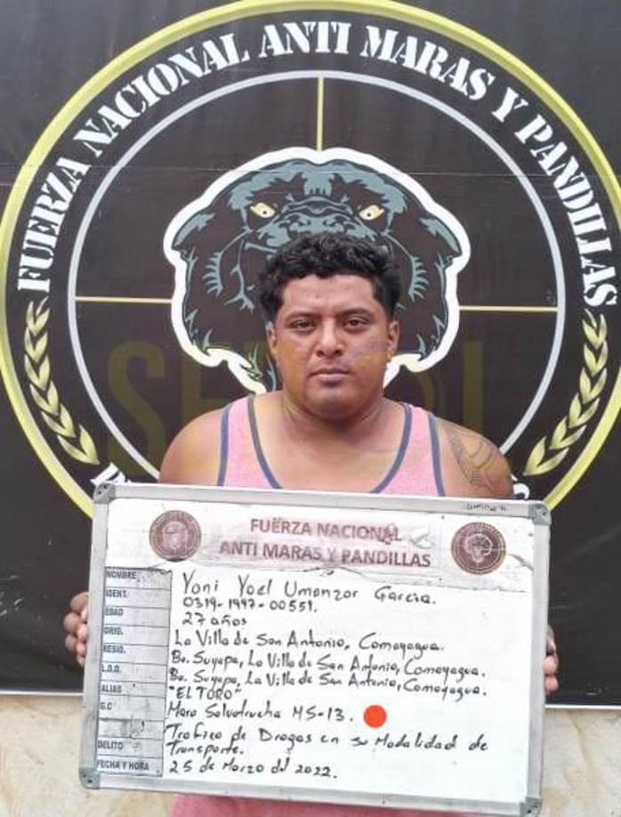 El detenido identificado como Yoni Yoel Umanzor Garcia de 27 años, era también reconocido como alias “El Toro”.