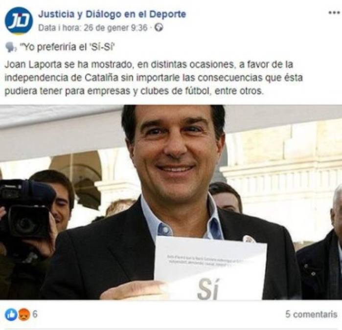 Otro de los difamados en las redes sociales fue Joan Laporta, expresidente y nuevo candidato a la presidencia del FC Barcelona.