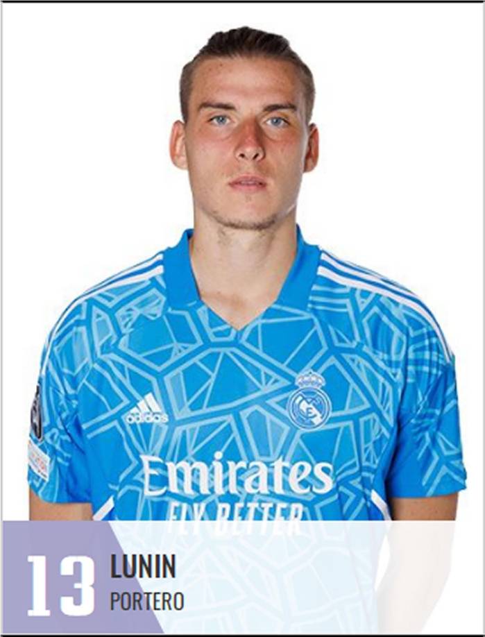 Andriy Lunin - El ucraniano con el dorsal 13 es el segundo portero del Real Madrid para la nueva temporada.