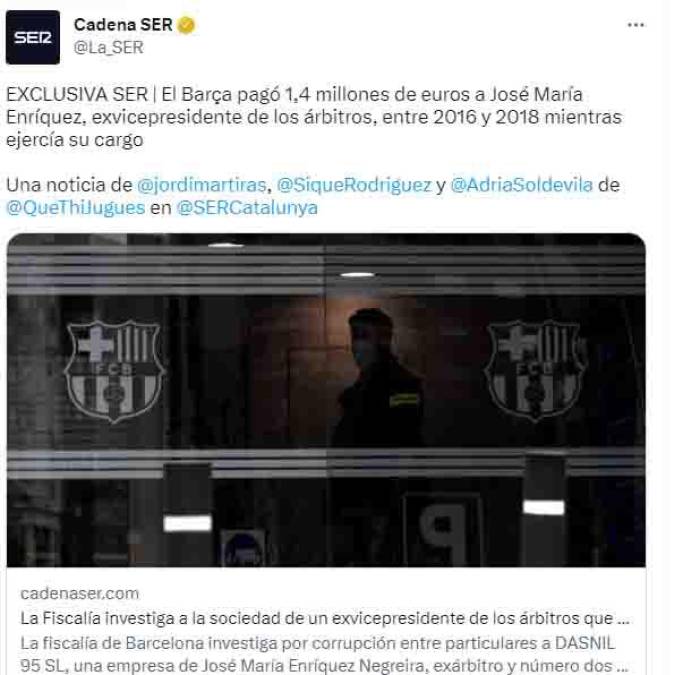 La Cadena Ser se encargó de destapar el escándalo en el que involucra al FC Barcelona. 