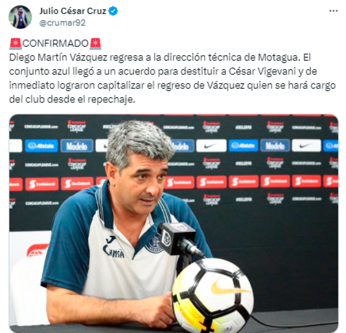 Así informó Julio Cruz, periodista de Diario El Heraldo el regreso de Diego Vázquez.