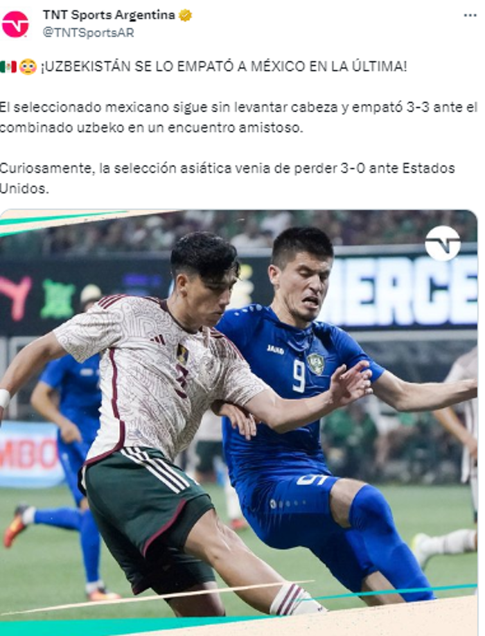 TNT Sports Argentina: “ ¡UZBEKISTÁN SE LO EMPATÓ A MÉXICO EN LA ÚLTIMA!”