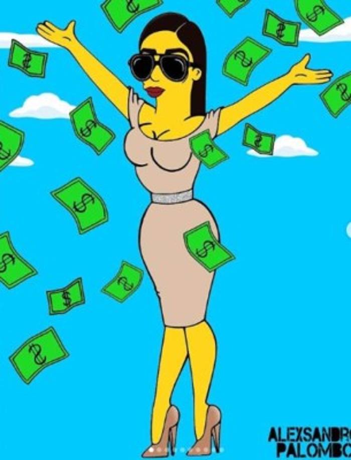 En otro de los dibujos sale la exreina de belleza arrojando billetes al aire.