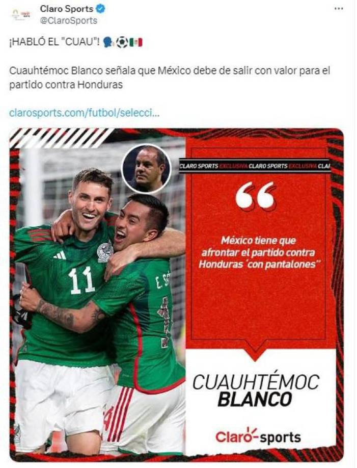 “Con lo que tenemos, ‘con pantalones’. Son partidos complicados, pero les tienes que jugar de tú a tú. Hay muy buenos jugadores, confío en ellos”, comentó el Cuauhtémoc Blanco para Claro Sports. 