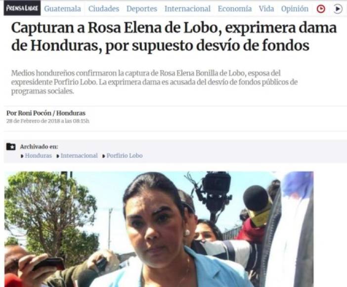 El principal diario guatemalteco, Prensa Libre, destacó la detención de Bonilla en la capital hondureña, en una operación coordinada por el Ministerio Público.