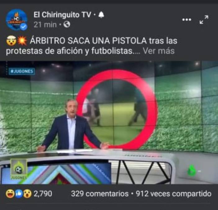 El Chiringuito de España hizo eco de lo ocurrido con el árbitro: 'Esto es surrealista, un árbitro sacó una pistola en Honduras', señaló el periodista Josep Pedrerol.