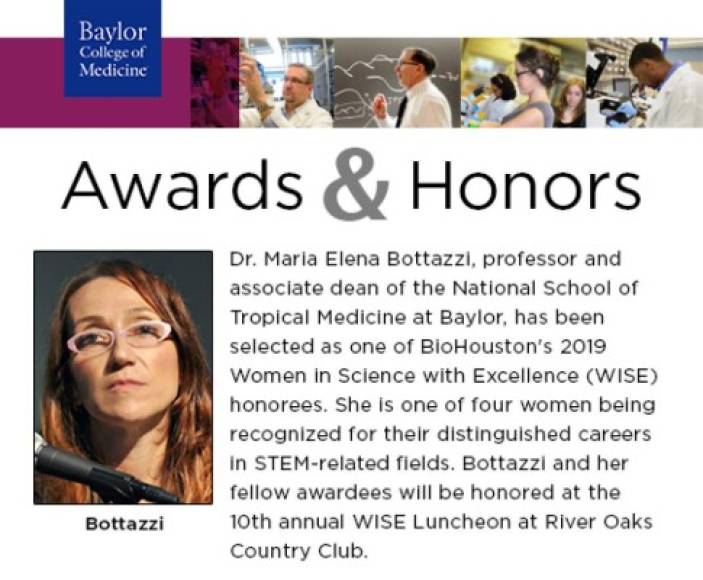 La doctora María Elena Bottazzi fue seleccionada en 2019 como una de las 'Mujeres en la ciencia con excelencia' por BioHouston.