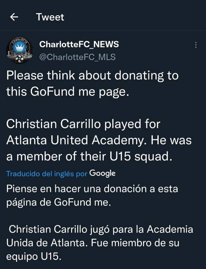 Por otra parte, familiares de Christian Carillo está pidiendo el apoyo para financiar los gastos por el fallecimiento del joven. Las personas que desean colaborar con la familia lo pueden hacer ingresando a www.gofundme.com/f/christian-carillos