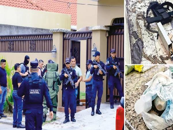 Equipos antiexplosivos ingresaron a la residencia para levantar las evidencias. Entre loencontrado figuran municiones de grueso calibre y varias granadas.