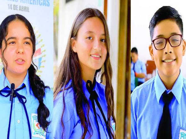 Greysi Polanco, de II año de magisterio; Emely Rocío Escobar, de II año de magisterio y César Isaac Jiménez séptimo grado.