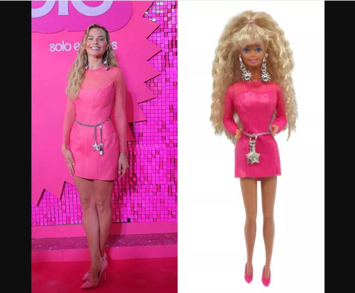 En la Ciudad de México, el pasado 6 y 7 de julio, Margot Robbie tuvo dos momentos Barbie. El primero fue durante un encuentro con los fans, allí, Margot se vistió como la “Earring Magic Barbie”, de 1992. La australiana lució el mismo vestido, los aretes y el cinturón de la muñeca.