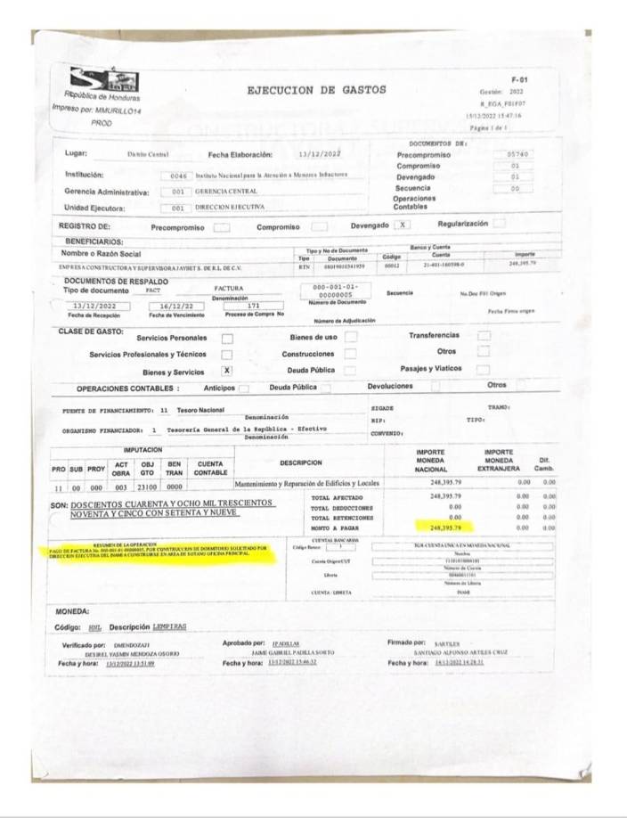 Documentos confidenciales detallan cómo el 2 de diciembre de 2022 se acordó la construcción de la habitación, que fue terminada a comienzos de 2023 y funcionó bajo la administración de la Policía Nacional.