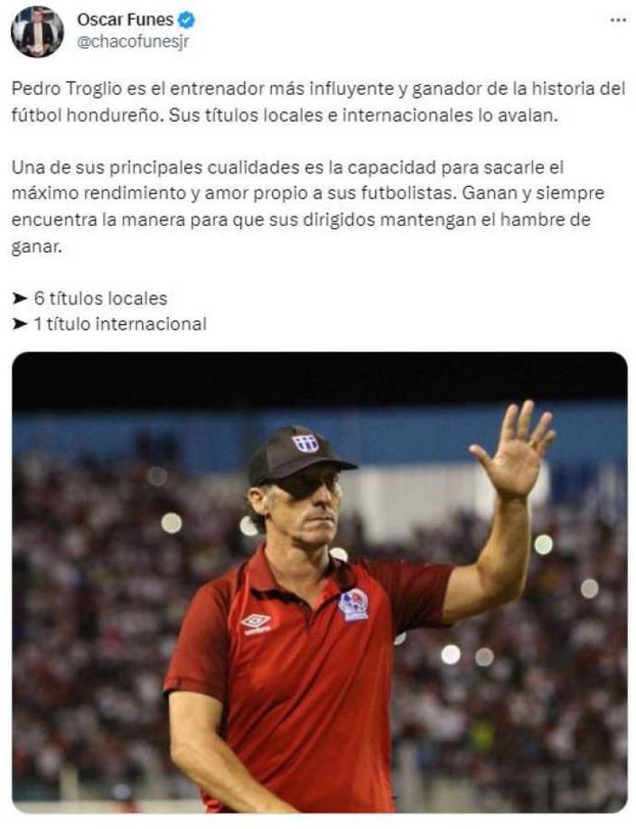 La prensa hondureña también dio su punto de vista sobre el título logrado por Olimpia de la mano de Pedro Troglio. El periodista Chaco Fúnes destacó al estratega argentino.