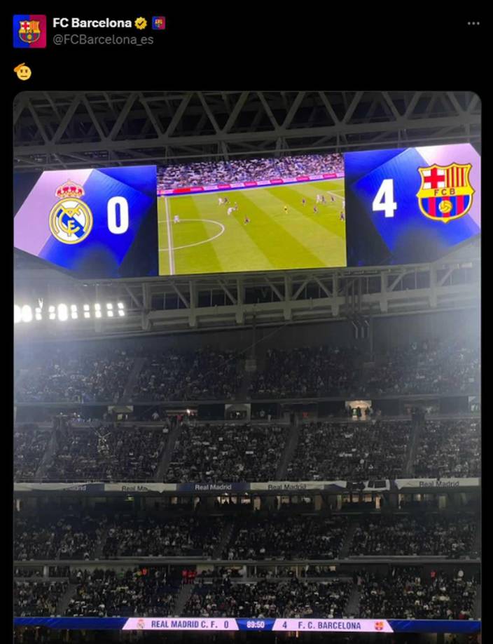El Barcelona finalizó la noche con esta imagen del marcador final en el Bernabéu ante el Real Madrid.