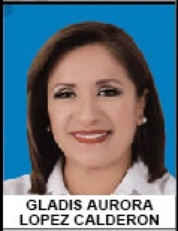 Gladis López - Partido Nacional - 27,084 votos - La Paz<br/>Nació en Marcala, La Paz, en 1960, es la primera vicepresidenta del Congreso Nacional. Ocupó el cargo de presidenta del Comité Central del Partido Nacional. Estudió en el Instituto Evangélico Anna D. Betchold de San Pedro Sula y Turismo en la Universidad LaSalle de Canadá.