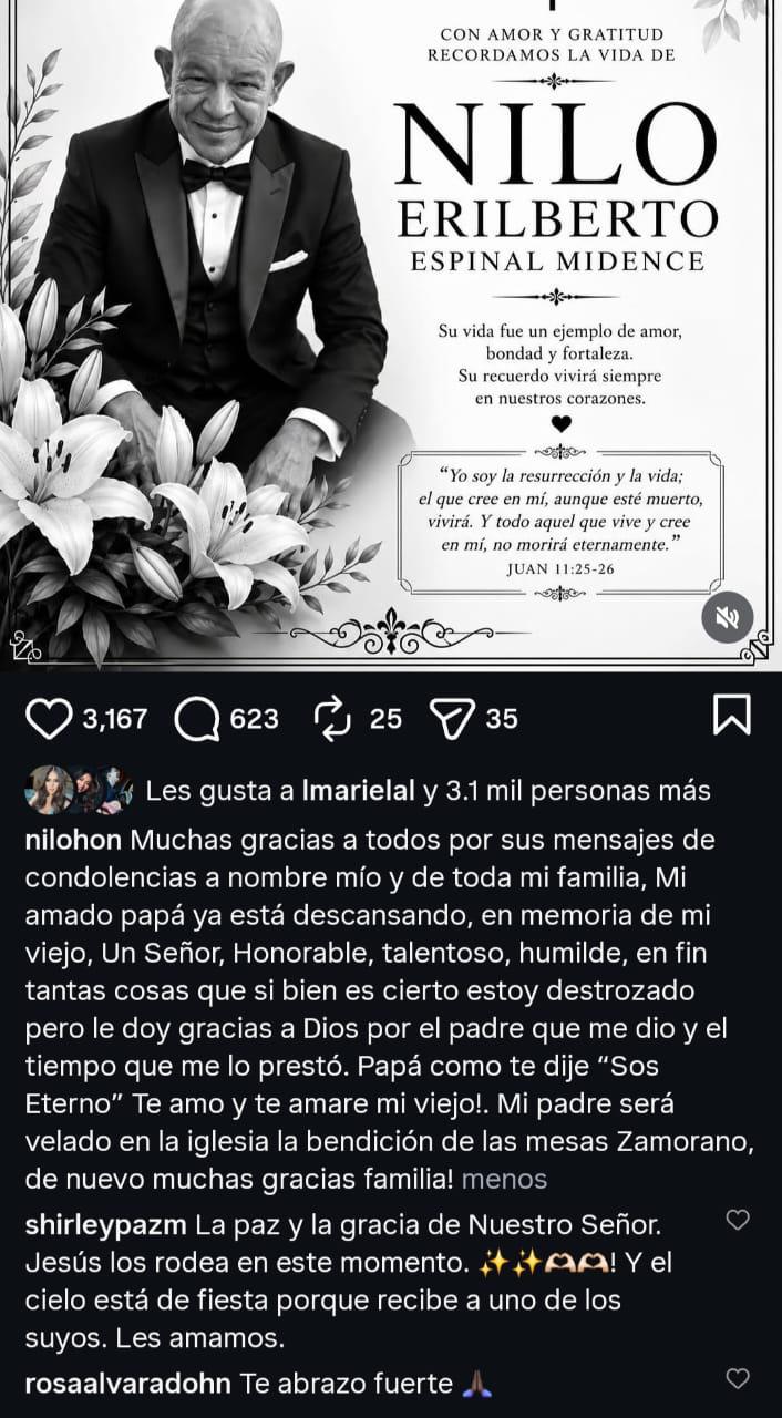Muere el padre de Nilo Espinal: así lo despiden en redes