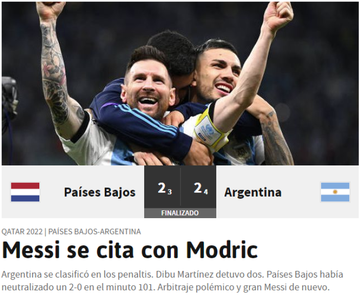 <b>Diario As de España y la cita de Messi con Modric en semifinales.</b>