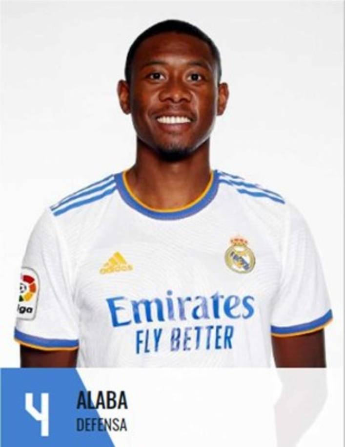 David Alaba - El defensa austríaco con el número 4 en el Real Madrid. Heredó el dorsal que dejó Sergio Ramos.