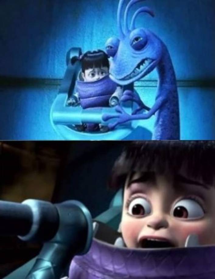 Y por último, cuando Boo en “Monsters Inc.”, solo un bebé, es atrapada para quitarle sus gritos.