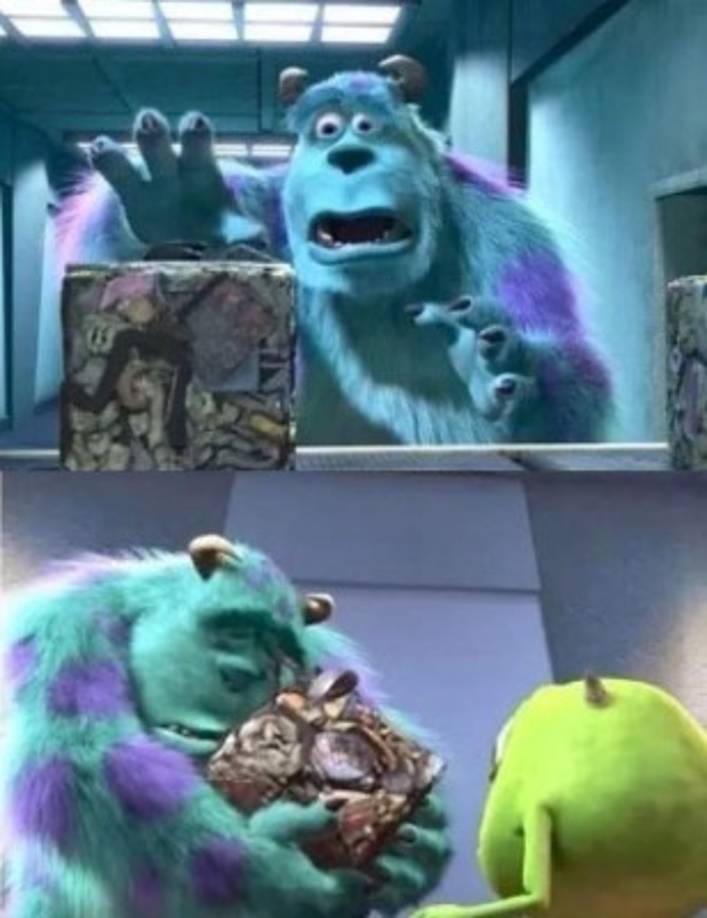 Cuando Sully creía que Boo se había muerto y la habían convertido en un cubo compacto de basura.