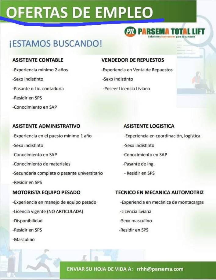 Oportunidades de empleo en Parsema Total Lift