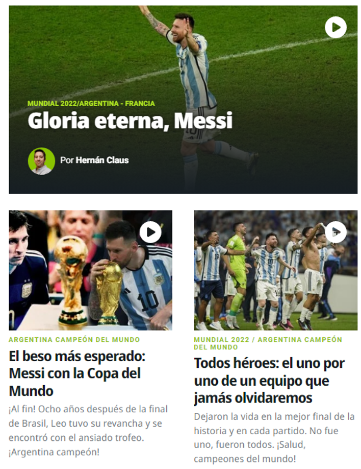 El mismo medio argentino publicó: “Gloria eterna, Messi”