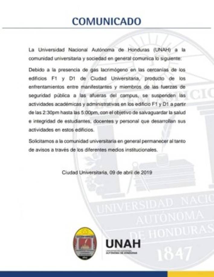 La universidad suspendió temporalmente las clases.